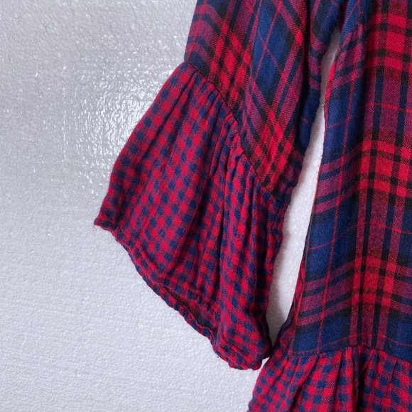 Skies Are Blue XS Plaid Ruffle Peplum Top Blouse - Picture 10 of 11